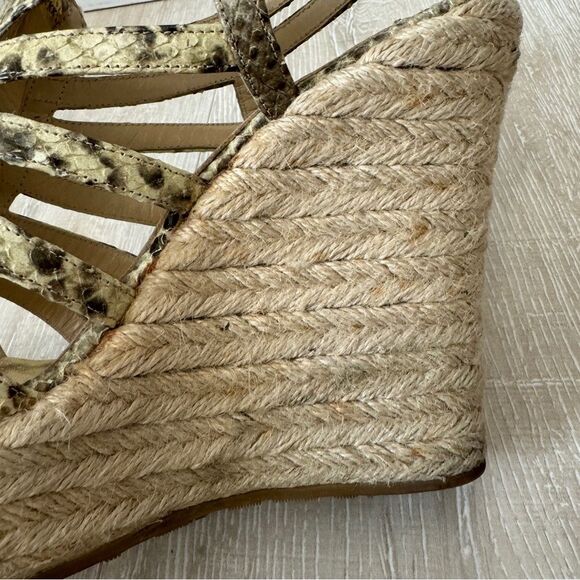 Jimmy Choo Two Tone Embossed Snakeskin Zip Detail Strappy Espadrille Wedge Sz 39 - Picture 4 of 11
